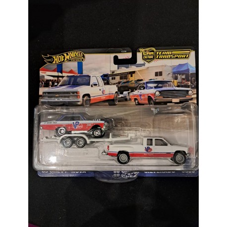 Hotwheels Premium Team Transport 1:64 '63 Chevy Nova, '88 Chevy Silverado 3500