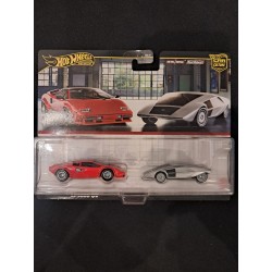 Hotwheels Predmium 1:64 Set de Twin Pack Lamborghini Countach LP5000 QV, Lancia Stratos Zero