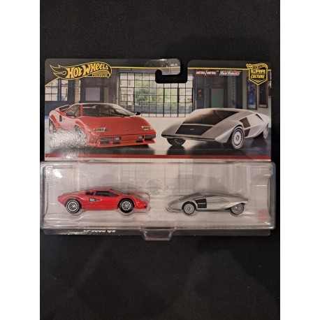 Hotwheels Predmium 1:64 Set de Twin Pack Lamborghini Countach LP5000 QV, Lancia Stratos Zero