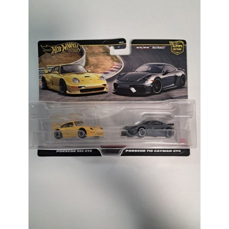 Hotwheels Predmium 1:64 Set de Twin Pack Porsche 993 GT2, Porsche 718 Cayman GT4
